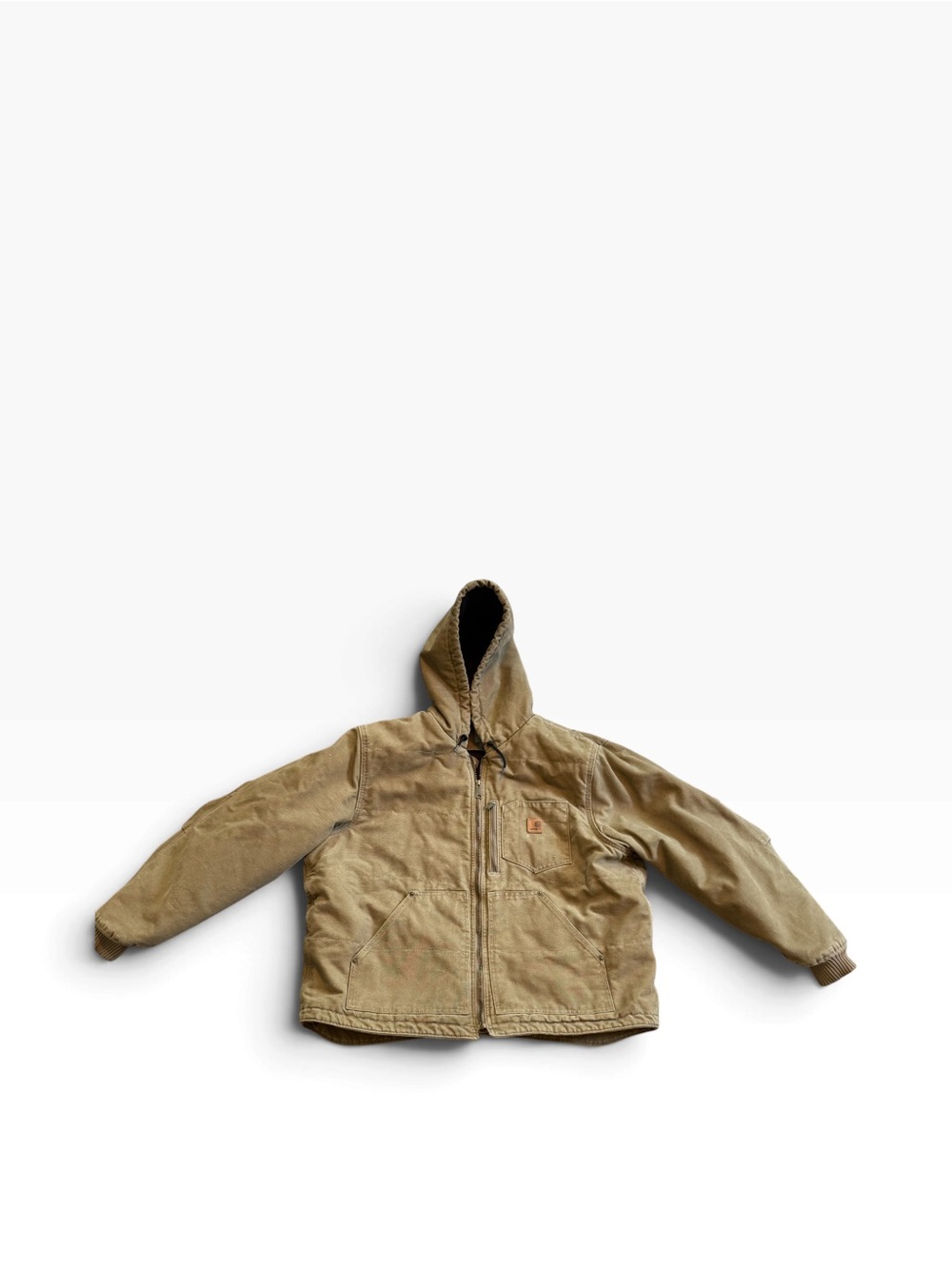 Vintage Carhartt Chapman Sandstone Jacket Mens 2XL Brown Cotton Front Zip Hooded